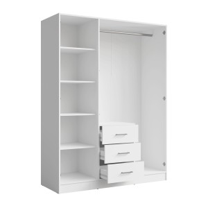Armoire KALISTA 151 cm blanc mat avec miroir et 3 tiroirs – 3 portes battantes