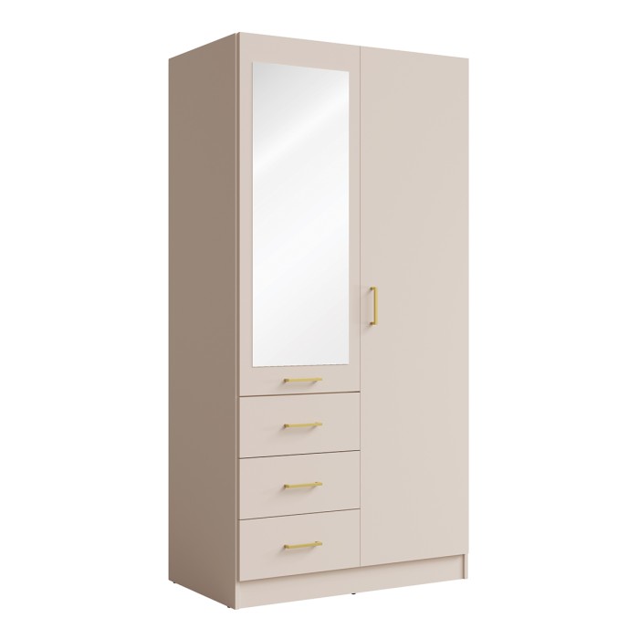 Armoire KALISTA 101 cm coloris sable avec miroir et 3 tiroirs – 2 portes battantes