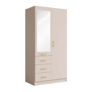 Armoire KALISTA 101 cm coloris sable avec miroir et 3 tiroirs – 2 portes battantes