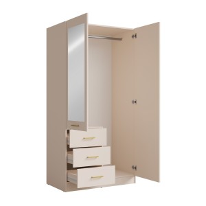 Armoire KALISTA 101 cm coloris sable avec miroir et 3 tiroirs – 2 portes battantes