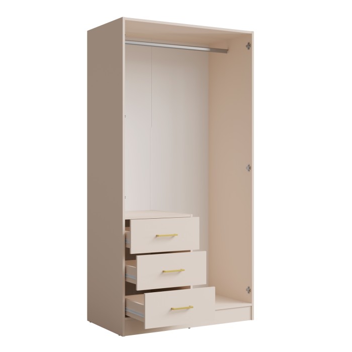 Armoire KALISTA 101 cm coloris sable avec miroir et 3 tiroirs – 2 portes battantes