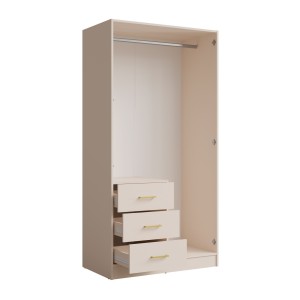 Armoire KALISTA 101 cm coloris sable avec miroir et 3 tiroirs – 2 portes battantes