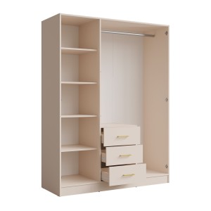 Armoire KALISTA 151 cm coloris sable avec miroir et 3 tiroirs – 3 portes battantes