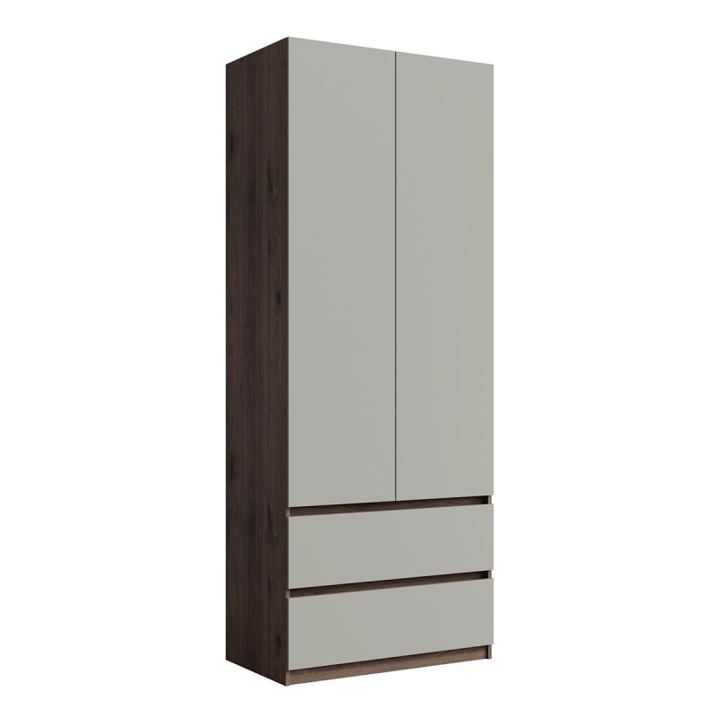 Armoire NUBIA 90 cm noyer et gris – 2 portes battantes avec 2 tiroirs