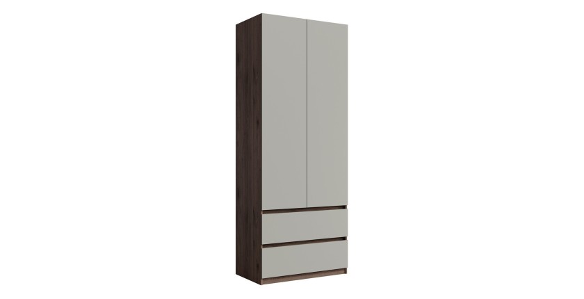 Armoire NUBIA 90 cm noyer et gris – 2 portes battantes avec 2 tiroirs