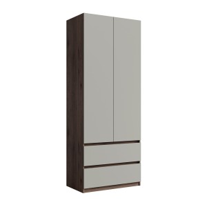Armoire NUBIA 90 cm noyer et gris – 2 portes battantes avec 2 tiroirs