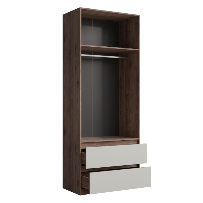 Armoire NUBIA 90 cm noyer et gris – 2 portes battantes avec 2 tiroirs