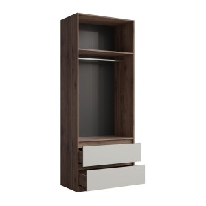 Armoire NUBIA 90 cm noyer et gris – 2 portes battantes avec 2 tiroirs