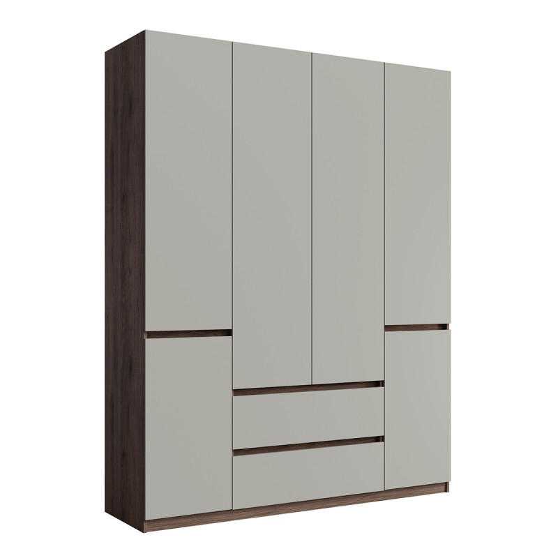 Armoire NUBIA 180 cm noyer et gris – 6 portes battantes avec 2 tiroirs