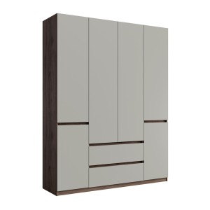 Armoire NUBIA 180 cm noyer et gris – 6 portes battantes avec 2 tiroirs