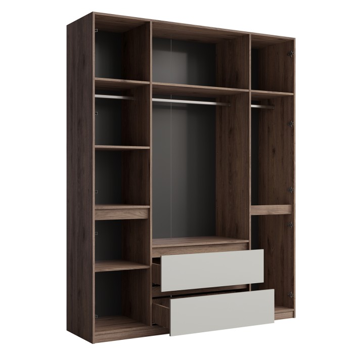 Armoire NUBIA 180 cm noyer et gris – 6 portes battantes avec 2 tiroirs