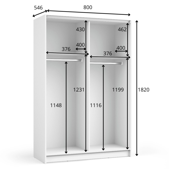 Armoire LYSIA 80 cm noir mat – 2 portes coulissantes avec miroir