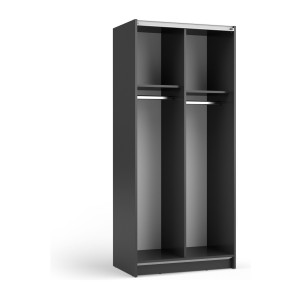 Armoire LYSIA 80 cm noir mat – 2 portes coulissantes avec miroir