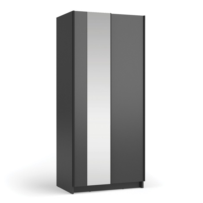 Armoire LYSIA 80 cm noir mat – 2 portes coulissantes avec miroir