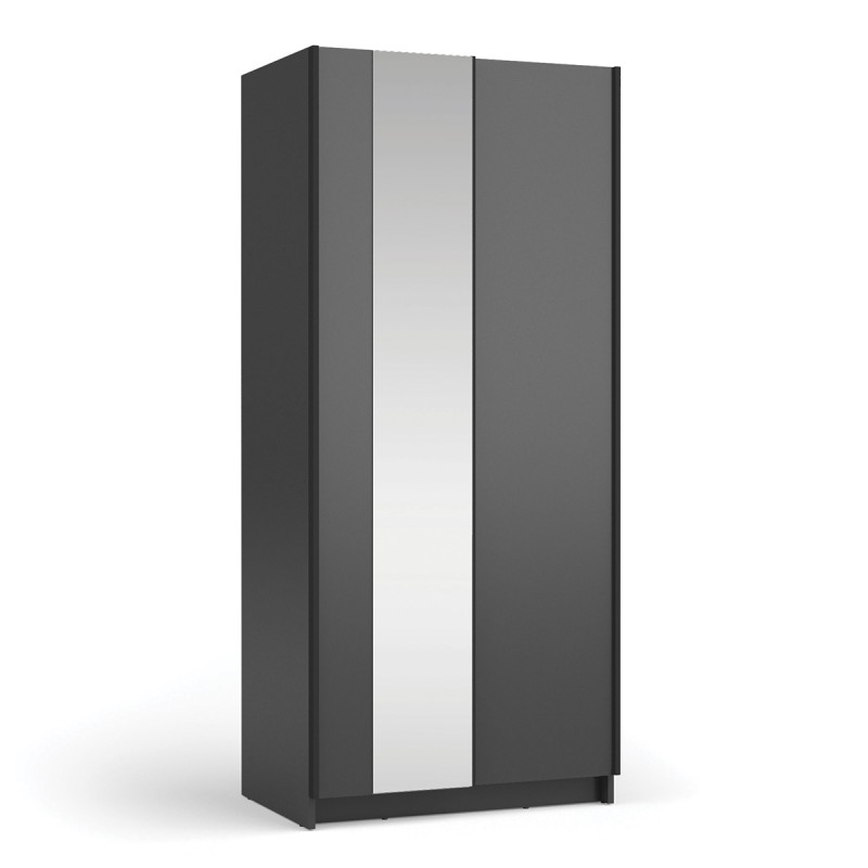 Armoire LYSIA 80 cm noir mat – 2 portes coulissantes avec miroir