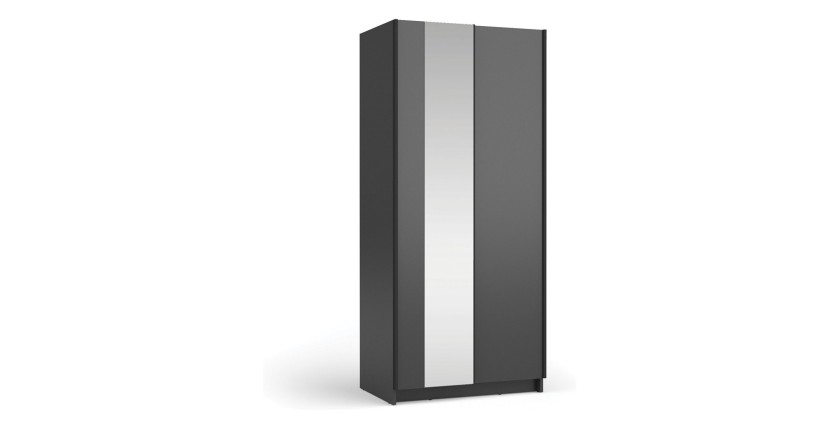 Armoire LYSIA 80 cm noir mat – 2 portes coulissantes avec miroir