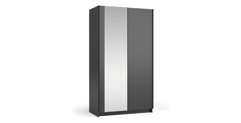 Armoire LYSIA 100 cm noir mat – 2 portes coulissantes avec miroir