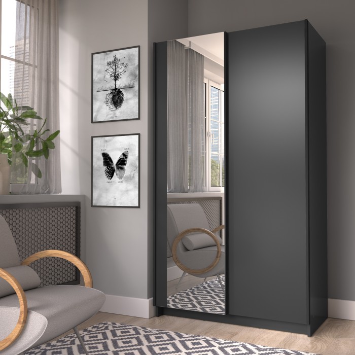 Armoire LYSIA 100 cm noir mat – 2 portes coulissantes avec miroir