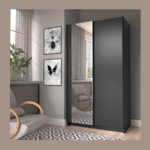 Armoire LYSIA 100 cm noir mat – 2 portes coulissantes avec miroir