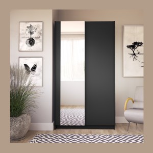 Armoire LYSIA 100 cm noir mat – 2 portes coulissantes avec miroir
