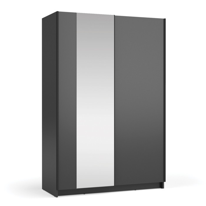 Armoire LYSIA 120 cm noir mat – 2 portes coulissantes avec miroir