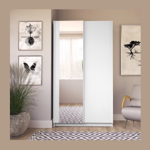 Armoire LYSIA 2 portes coulissantes avec miroir – 100 x 182 x 55 cm – Coloris blanc