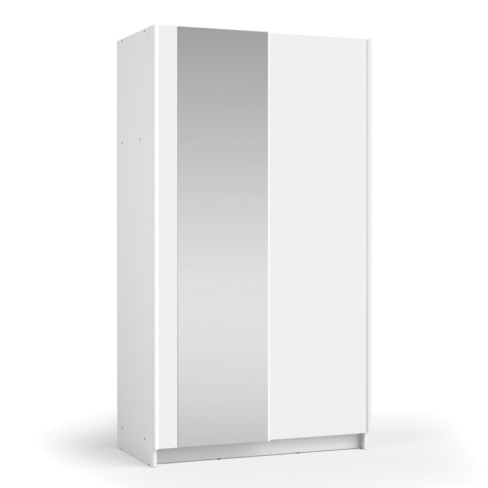 Armoire LYSIA 2 portes coulissantes avec miroir – 100 x 182 x 55 cm – Coloris blanc