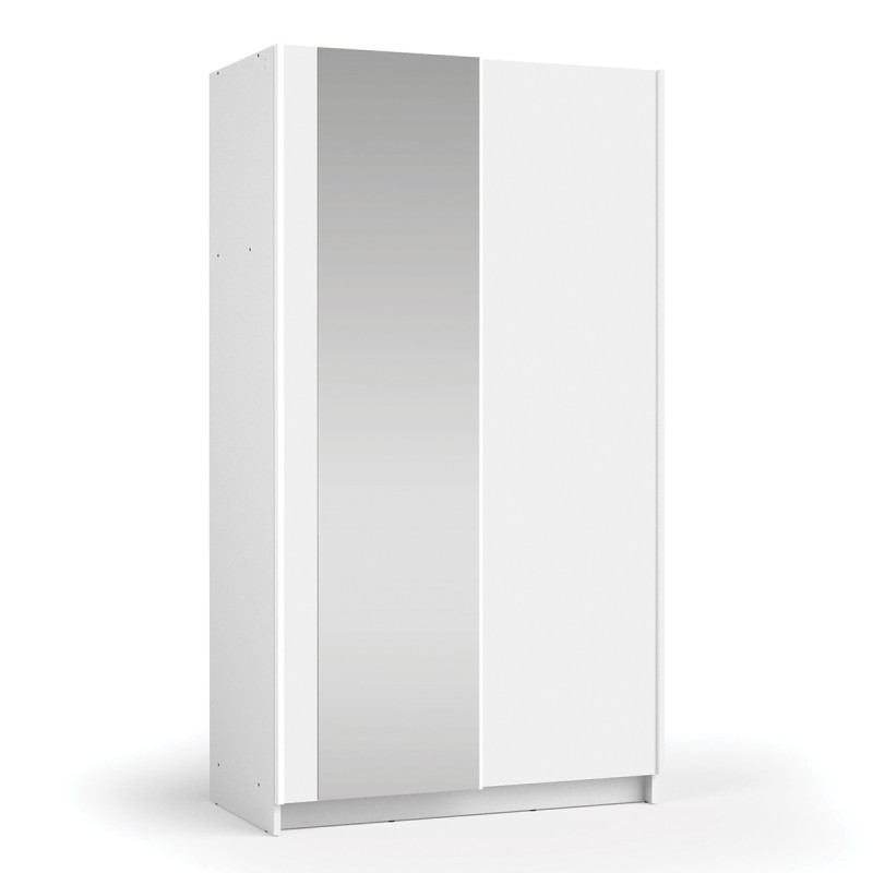 Armoire LYSIA 2 portes coulissantes avec miroir – 100 x 182 x 55 cm – Coloris blanc
