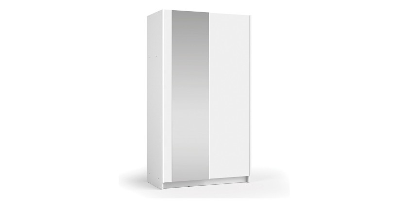 Armoire LYSIA 2 portes coulissantes avec miroir – 100 x 182 x 55 cm – Coloris blanc