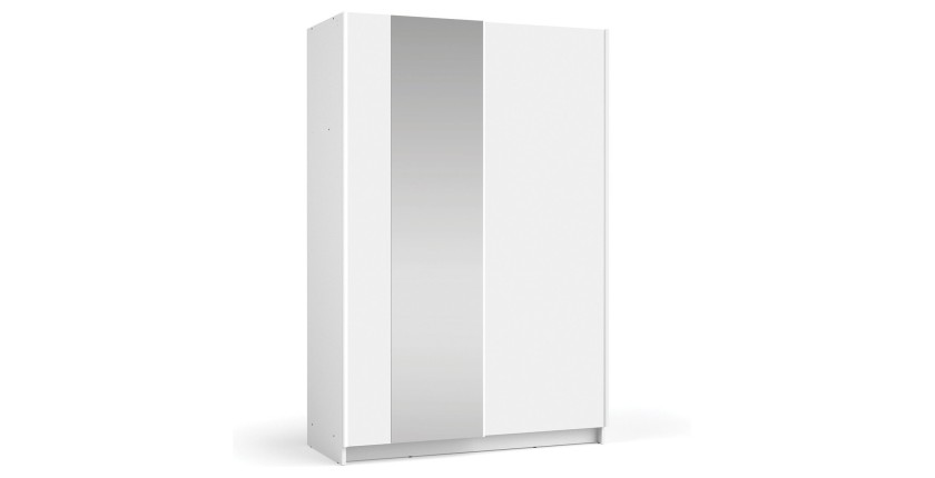 Armoire LYSIA 2 portes coulissantes avec miroir – 120 x 182 x 55 cm – Coloris blanc