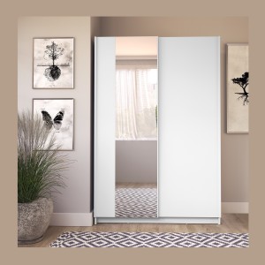Armoire LYSIA 2 portes coulissantes avec miroir – 120 x 182 x 55 cm – Coloris blanc