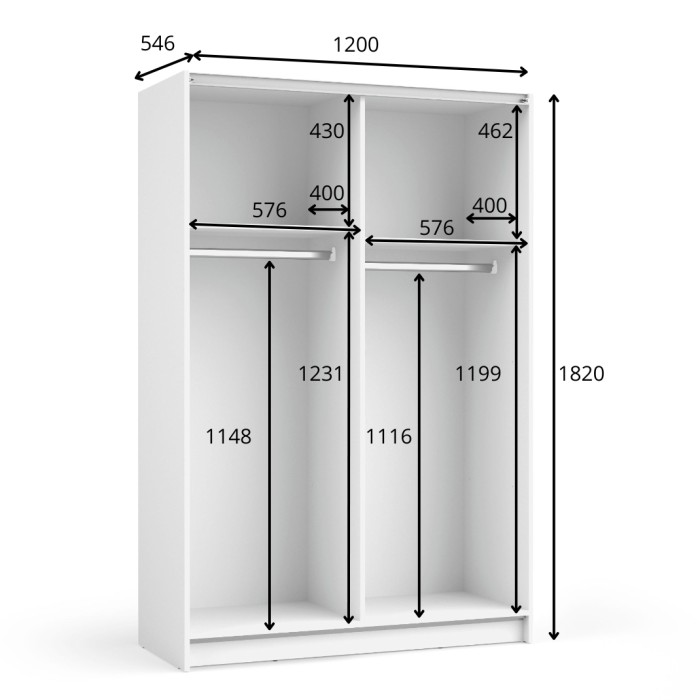 Armoire LYSIA 2 portes coulissantes avec miroir – 120 x 182 x 55 cm – Coloris blanc
