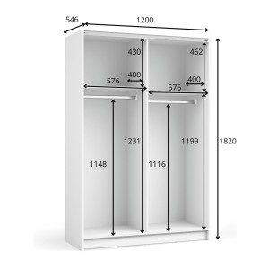 Armoire LYSIA 2 portes coulissantes avec miroir – 120 x 182 x 55 cm – Coloris blanc