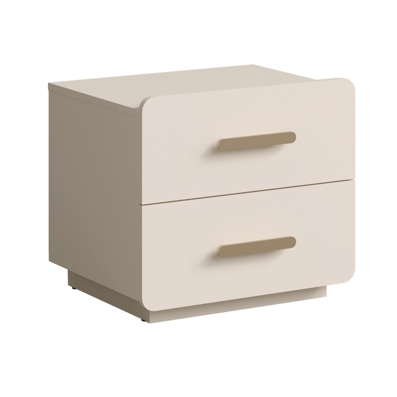 Lot de 2 tables de chevet AMALIE – 2 tiroirs – Coloris beige – Poignées dorées – Design arrondi