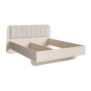 Lit 2 places AMALIE 180x200 cm – Tête tapissée tissu beige – Design doux et angles arrondis - Sommier non inclus