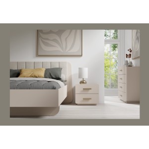 Lit AMALIE 160x200 cm – Tête tissu beige – Sommier inclus