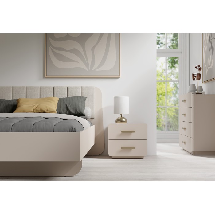 Lit AMALIE 180x200 cm – Tête tissu beige – Sommier inclus