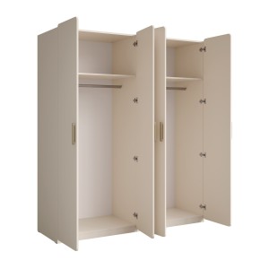 chambre complète AMALIE, lit 180x200 sommier inclus, armoire avec étagères, chambre beige design, ensemble chambre adulte, mobil