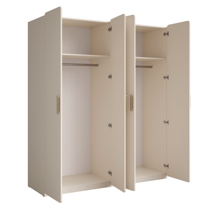 Chambre complète AMALIE beige – Lit coffre 160x200 cm, armoire, commode, 2 chevets et étagères