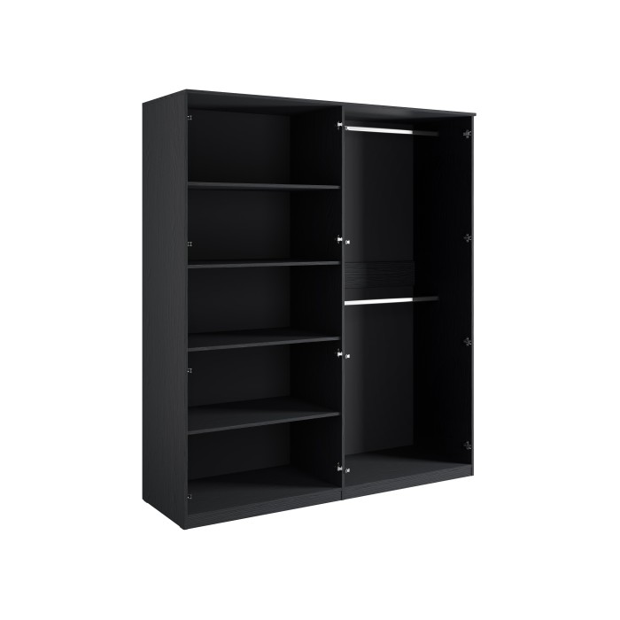 Armoire 4 portes noir structuré et doré – 2 penderies + 4 étagères – Collection MONDO