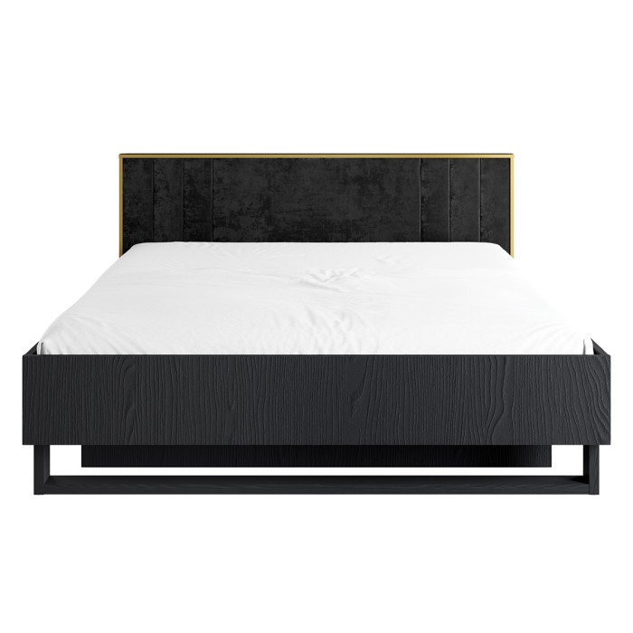 Lit MONDO – 160x200 cm – Noir structuré et doré – Pieds métal design – Sans sommier