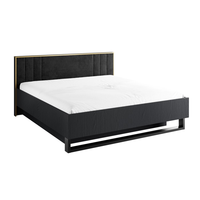 Lit MONDO – 160x200 cm – Noir structuré et doré – Pieds métal design – Sans sommier