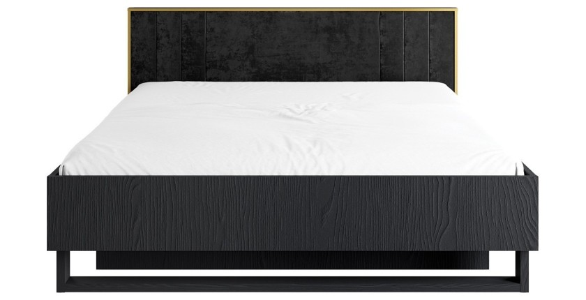 Lit MONDO – 180x200 cm – Noir structuré et doré – Pieds métal design – Sans sommier