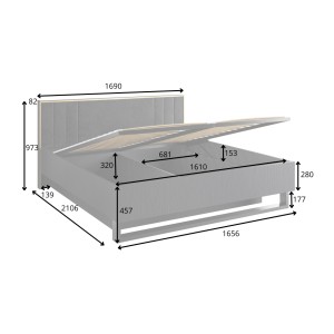 Lit coffre MONDO – 160x200 cm – Noir structuré et doré – Pieds métal – Sommier inclus