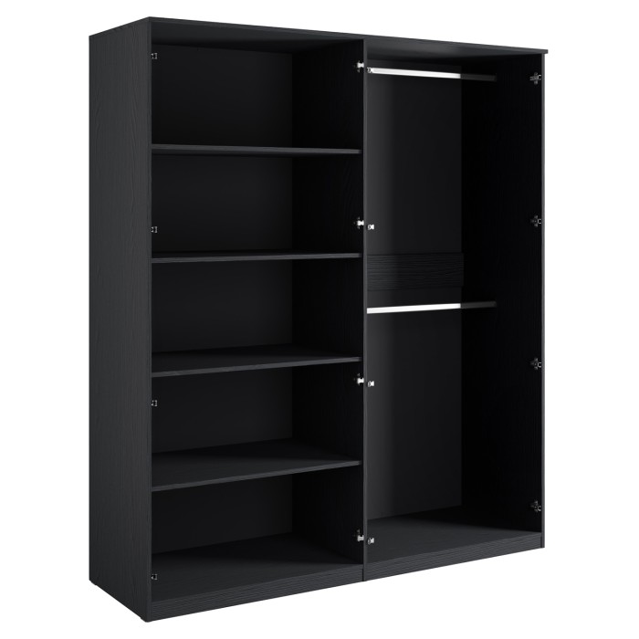 Chambre complète MONDO – Noir structuré et doré – Lit 160x200 avec sommier + Armoire + Commode + 2 chevets