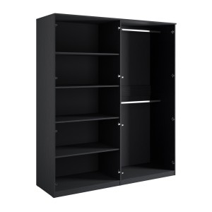Chambre complète MONDO – Noir structuré et doré – Lit 180x200 avec sommier + Armoire + Commode + 2 chevets