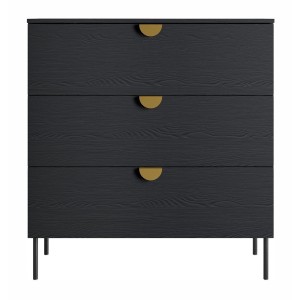 Chambre complète MONDO – Noir structuré et doré – Lit 180x200 avec sommier + Armoire + Commode + 2 chevets
