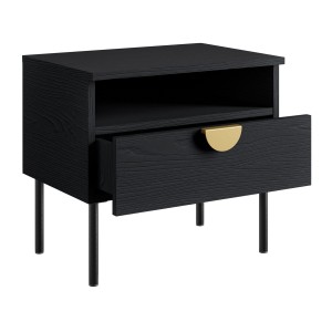 Chambre complète MONDO – Noir structuré et doré – Lit 180x200 avec sommier + Armoire + Commode + 2 chevets