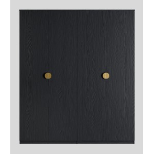 Chambre complète MONDO – Noir structuré et doré – Lit 180x200 avec sommier + Armoire + Commode + 2 chevets