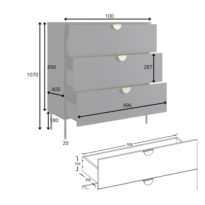 Chambre complète MONDO – Noir structuré et doré – Lit 180x200 avec sommier + Armoire + Commode + 2 chevets